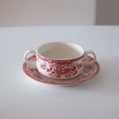클레이탄 다이아나로즈 핑크 양손 수프 컵&amp;소서 세트